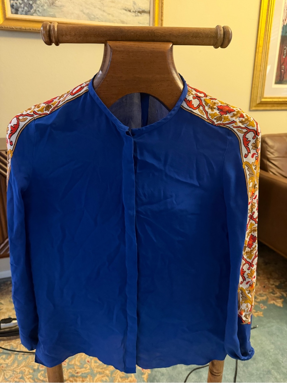 Kobi Halperin Cobalt Blue Embroidered Trim Blouse Size Small